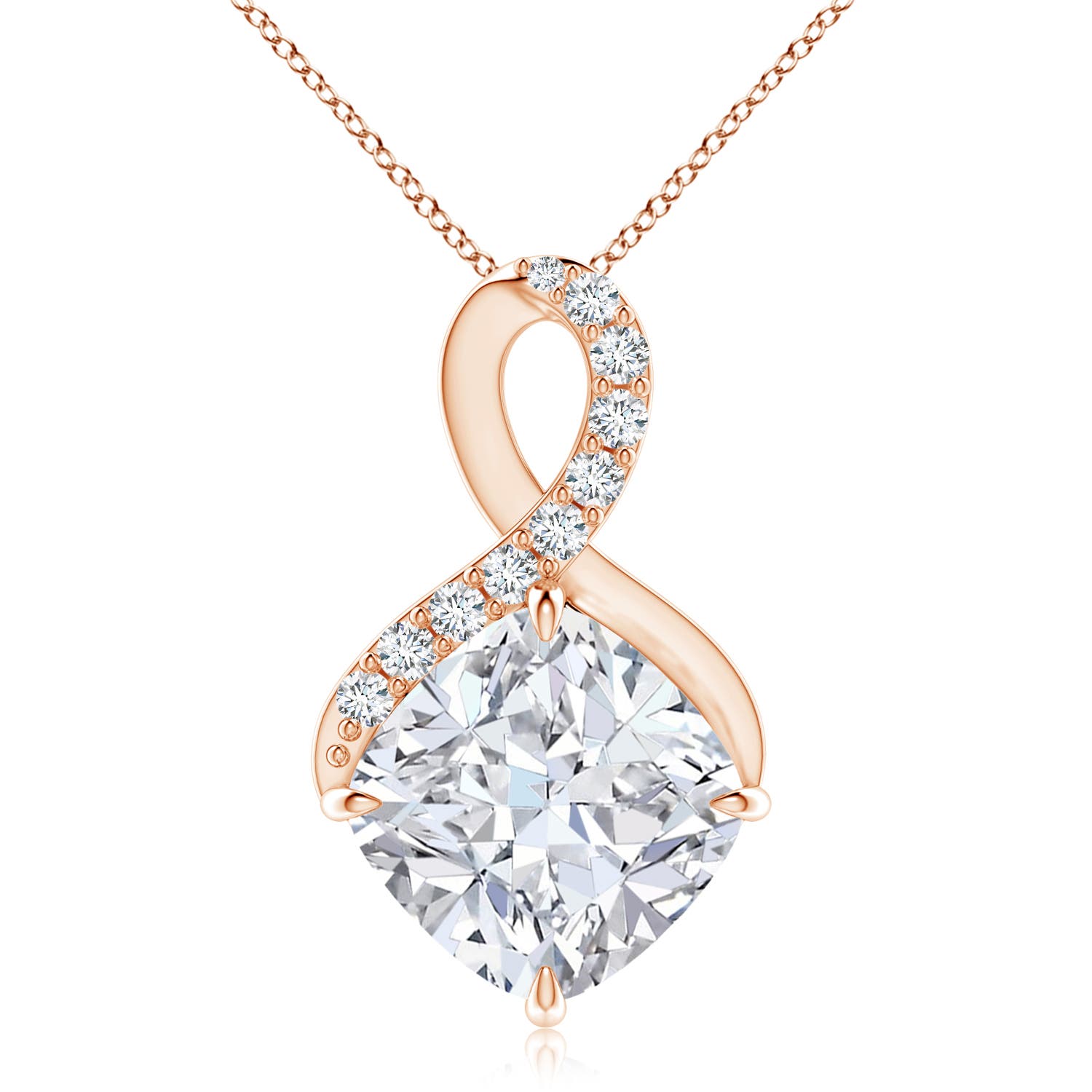 Angara 5.13 CTW Claw-Set Diamond Infinity Pendant with Diamond Accents in 14K Rose Gold
