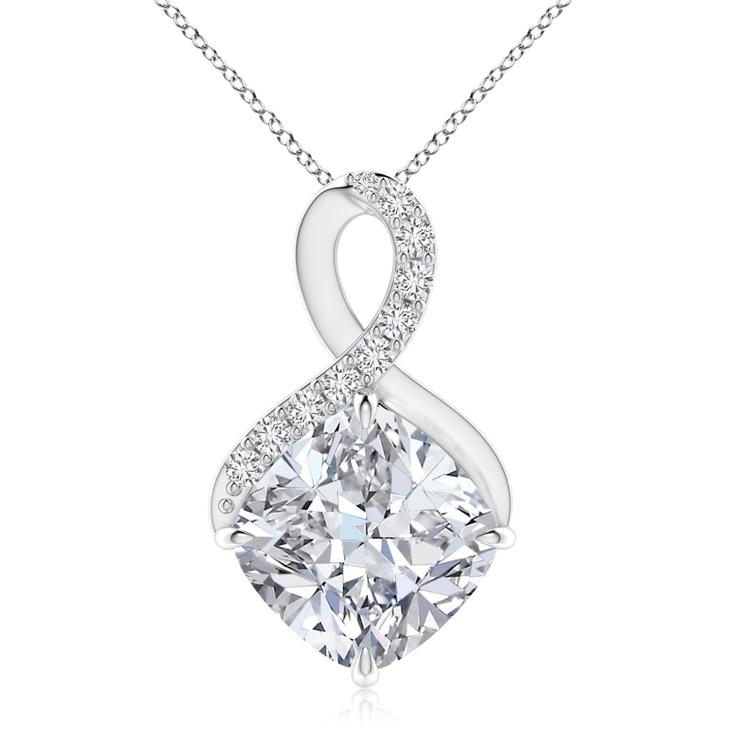 Angara 5.13 CTW Claw-Set Diamond Infinity Pendant with Diamond Accents in 14K White Gold