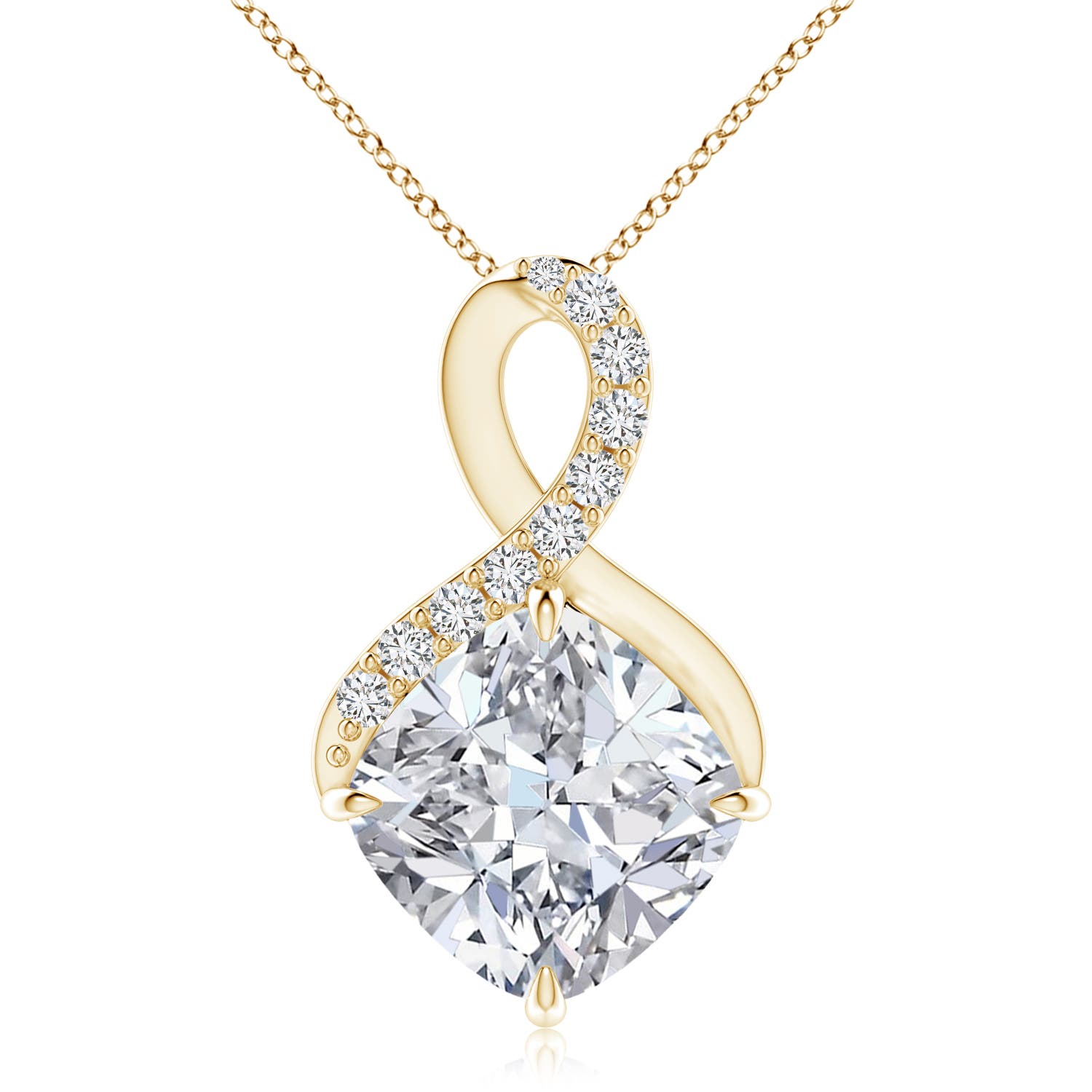 Angara 5.13 CTW Claw-Set Diamond Infinity Pendant with Diamond Accents in 14K Yellow Gold