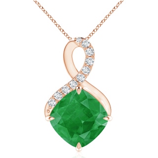 10mm A Claw-Set Emerald Infinity Pendant with Diamonds in Rose Gold