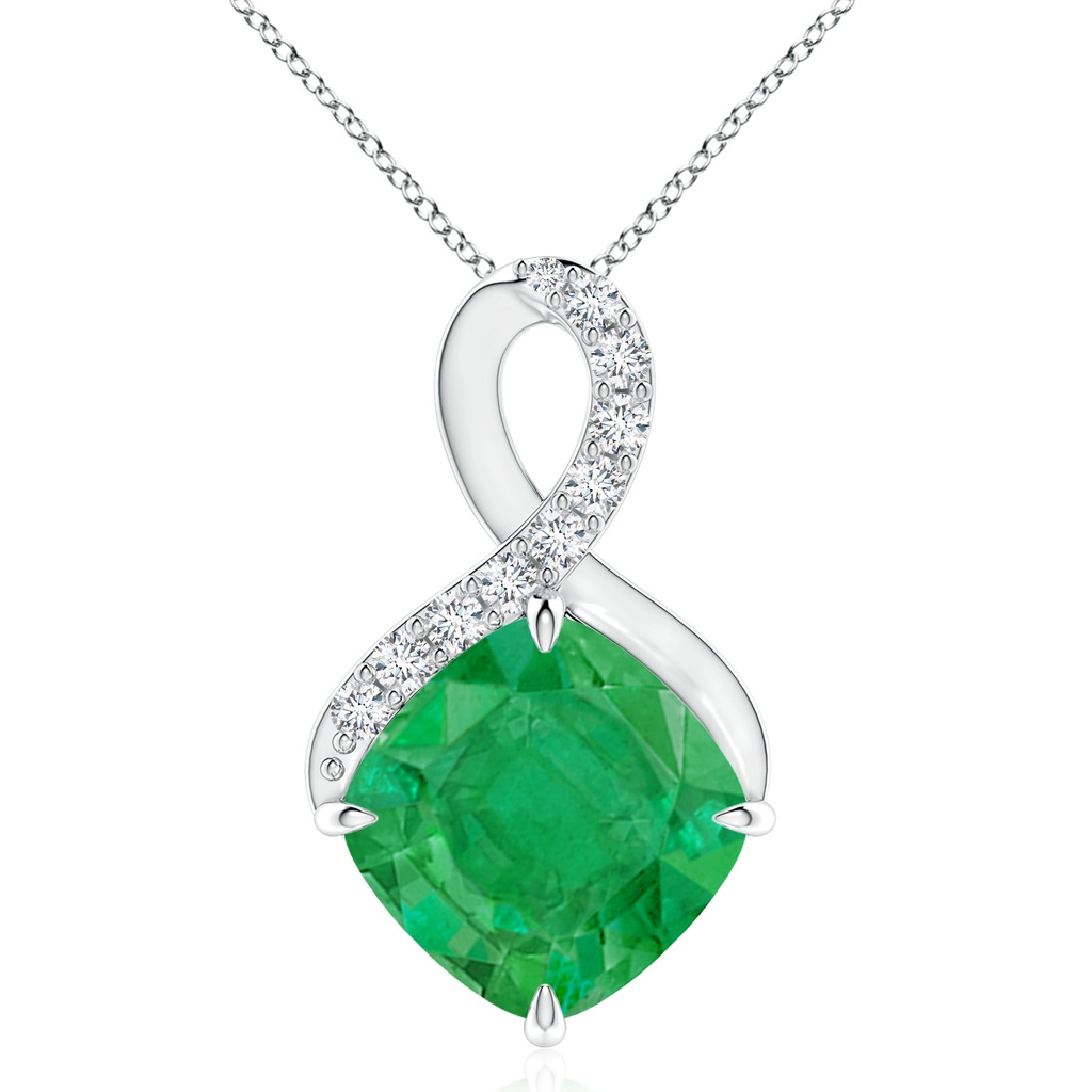10mm AA Claw-Set Emerald Infinity Pendant with Diamonds in White Gold
