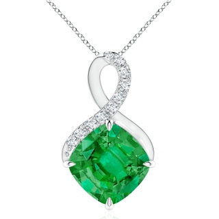 10mm AAA Claw-Set Emerald Infinity Pendant with Diamonds in S999 Silver