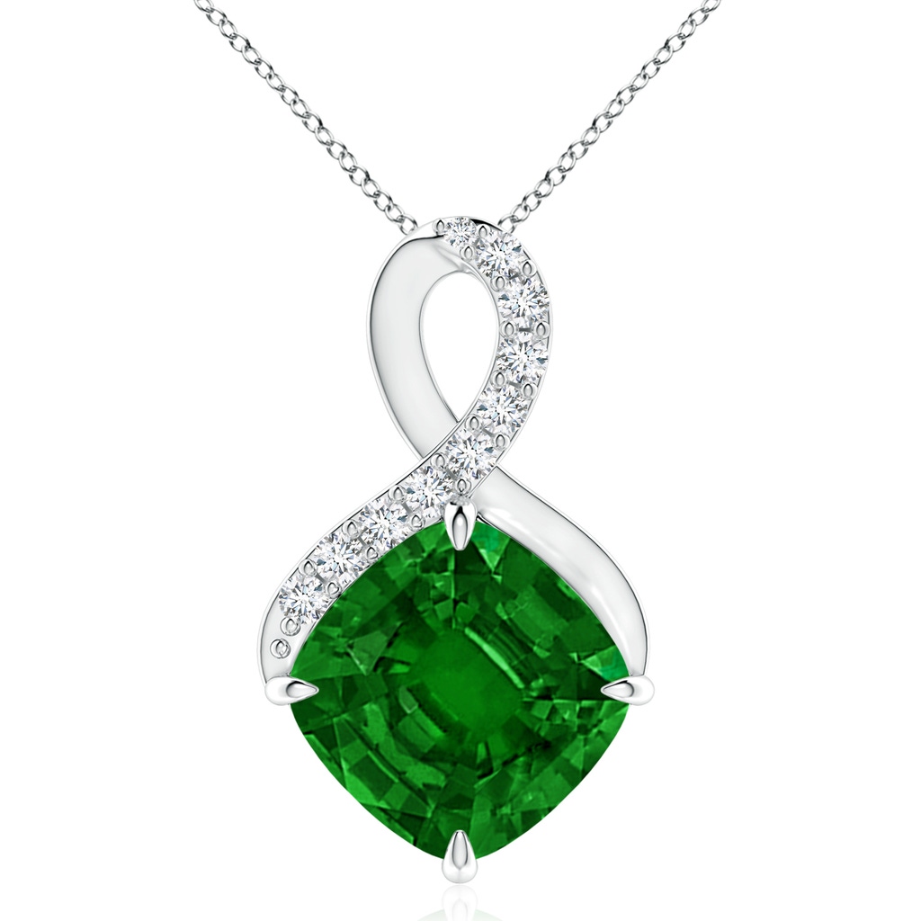 10mm AAAA Claw-Set Emerald Infinity Pendant with Diamonds in P950 Platinum