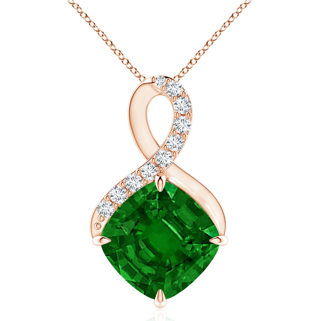 10mm AAAA Claw-Set Emerald Infinity Pendant with Diamonds in Rose Gold