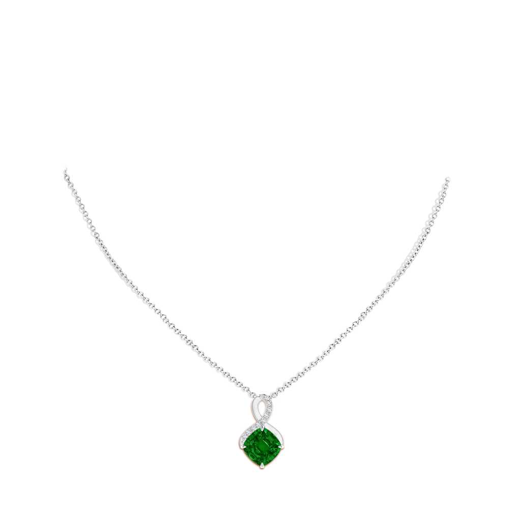 10mm AAAA Claw-Set Emerald Infinity Pendant with Diamonds in S999 Silver pen