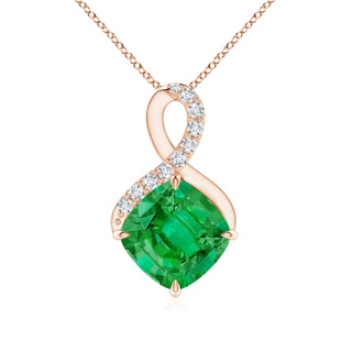 8mm AAA Claw-Set Emerald Infinity Pendant with Diamonds in Rose Gold