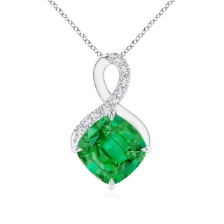 8mm AAA Claw-Set Emerald Infinity Pendant with Diamonds in S999 Silver