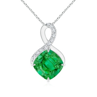 8mm AAA Claw-Set Emerald Infinity Pendant with Diamonds in White Gold