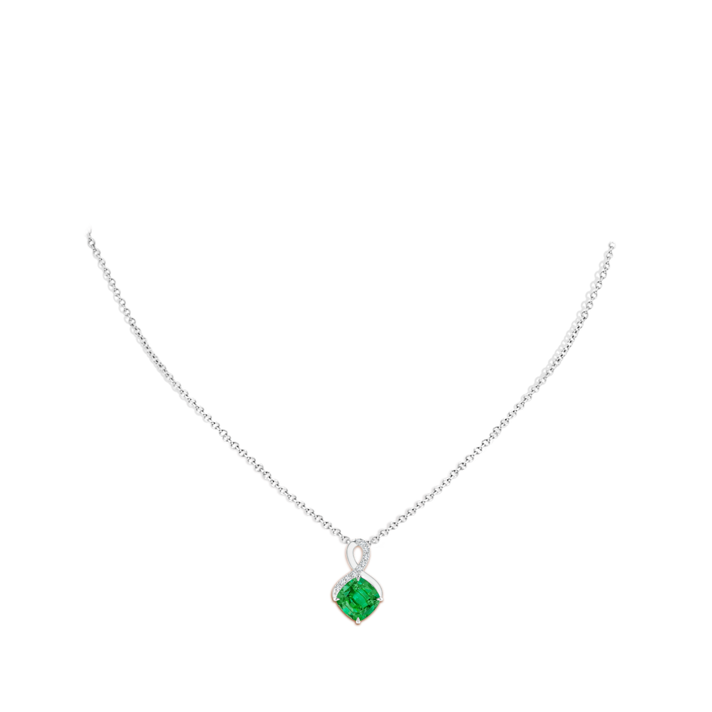 8mm AAA Claw-Set Emerald Infinity Pendant with Diamonds in White Gold pen