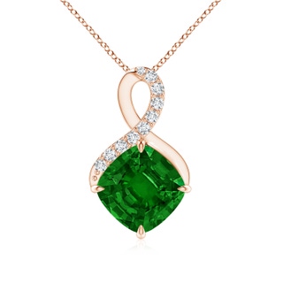 8mm AAAA Claw-Set Emerald Infinity Pendant with Diamonds in 10K Rose Gold