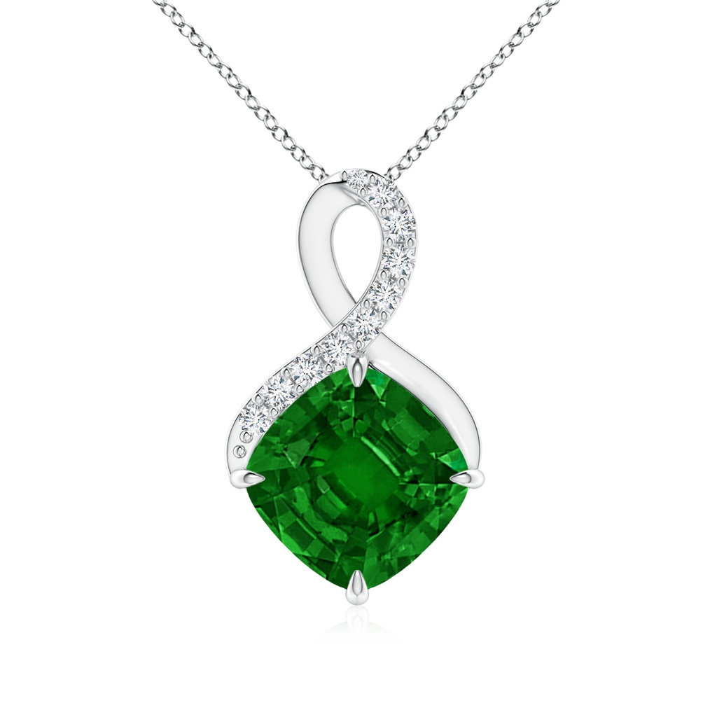 8mm AAAA Claw-Set Emerald Infinity Pendant with Diamonds in P950 Platinum 