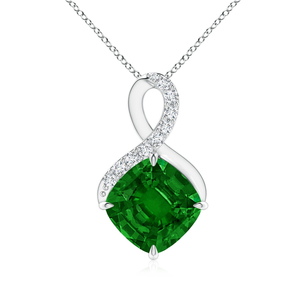 8mm AAAA Claw-Set Emerald Infinity Pendant with Diamonds in P950 Platinum