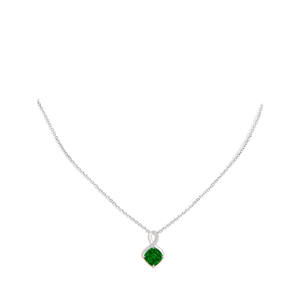8mm AAAA Claw-Set Emerald Infinity Pendant with Diamonds in P950 Platinum pen