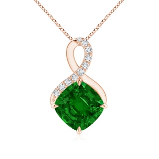8mm AAAA Claw-Set Emerald Infinity Pendant with Diamonds in Rose Gold
