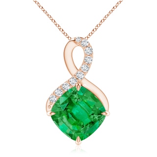 9mm AAA Claw-Set Emerald Infinity Pendant with Diamonds in 10K Rose Gold