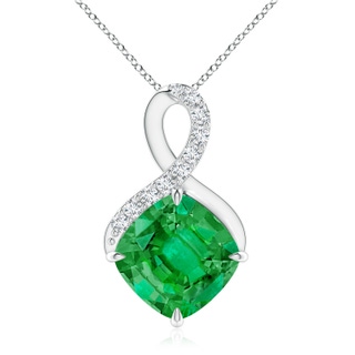 9mm AAA Claw-Set Emerald Infinity Pendant with Diamonds in P950 Platinum