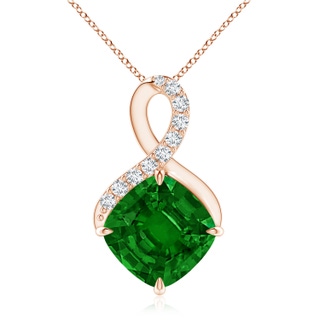 9mm AAAA Claw-Set Emerald Infinity Pendant with Diamonds in Rose Gold