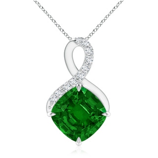 9mm AAAA Claw-Set Emerald Infinity Pendant with Diamonds in S999 Silver