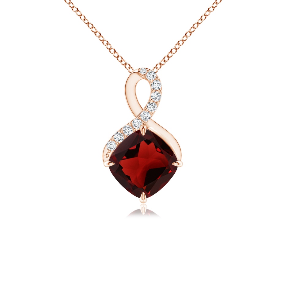 6mm AAA Claw-Set Garnet Infinity Pendant with Diamonds in Rose Gold 