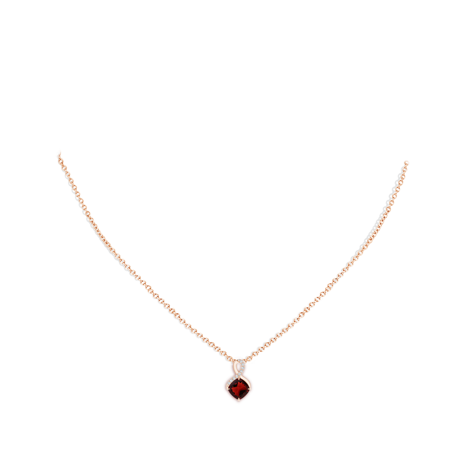6mm AAA Claw-Set Garnet Infinity Pendant with Diamonds in Rose Gold pen