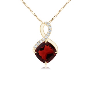 6mm AAA Claw-Set Garnet Infinity Pendant with Diamonds in Yellow Gold