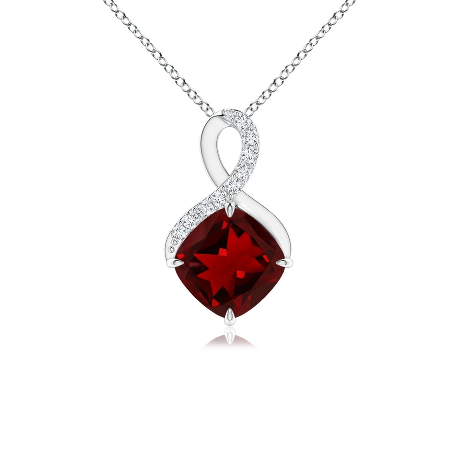 6mm AAAA Claw-Set Garnet Infinity Pendant with Diamonds in P950 Platinum 