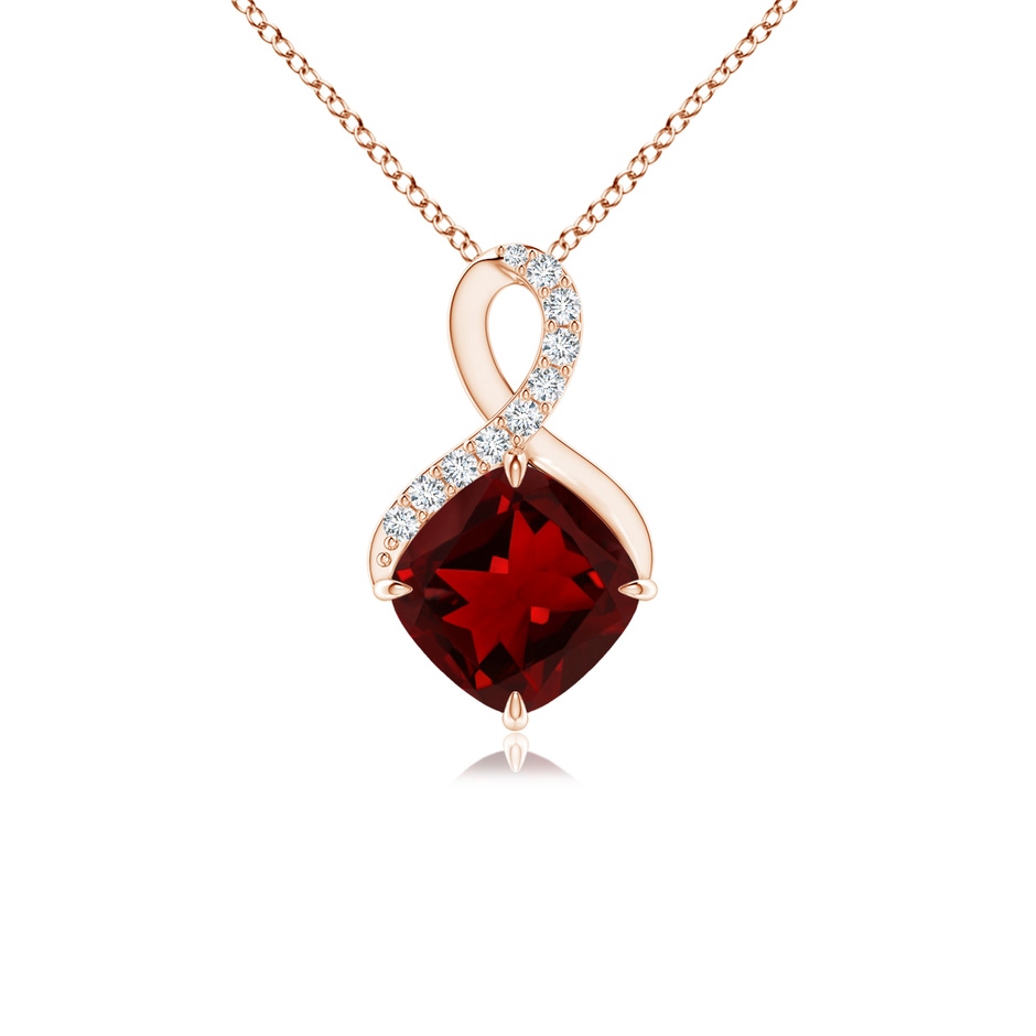 6mm AAAA Claw-Set Garnet Infinity Pendant with Diamonds in Rose Gold 