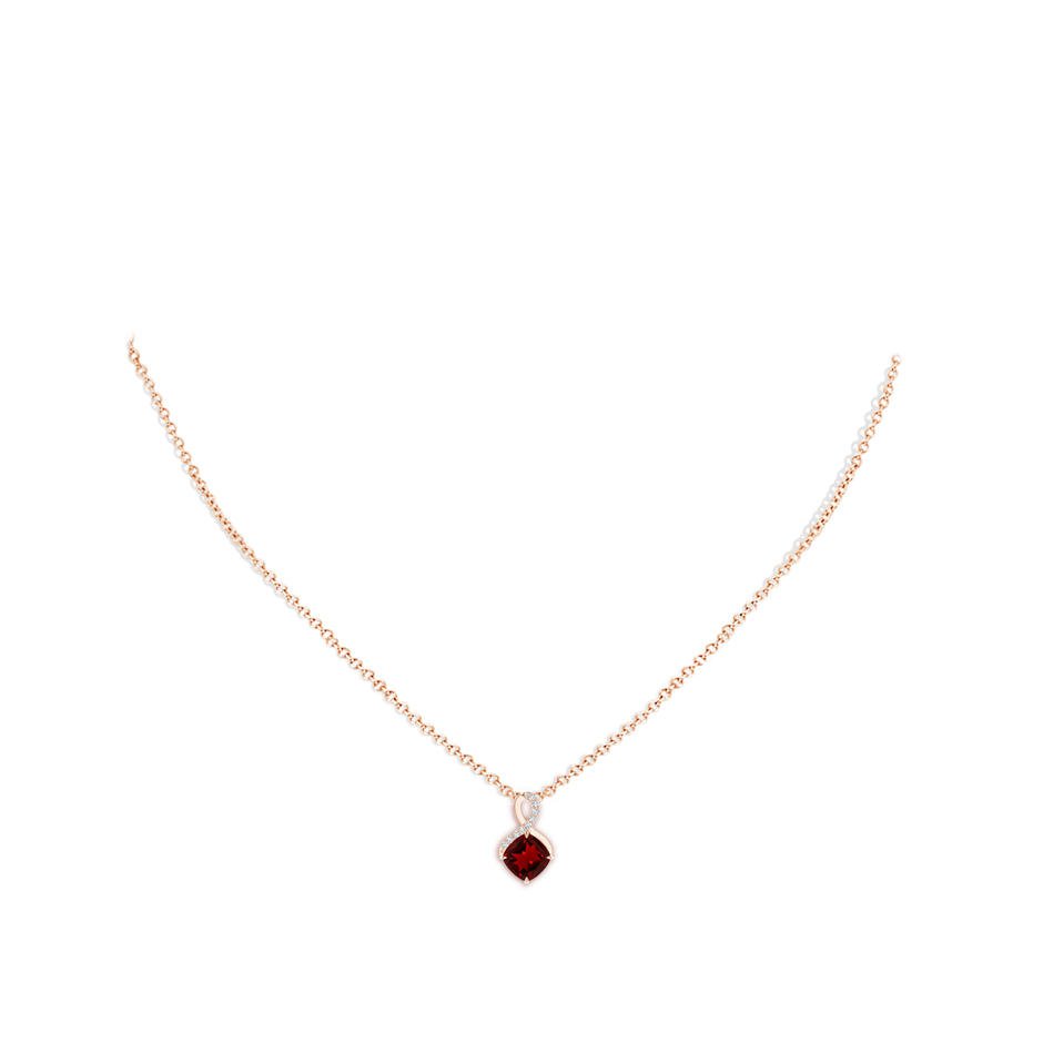 6mm AAAA Claw-Set Garnet Infinity Pendant with Diamonds in Rose Gold pen