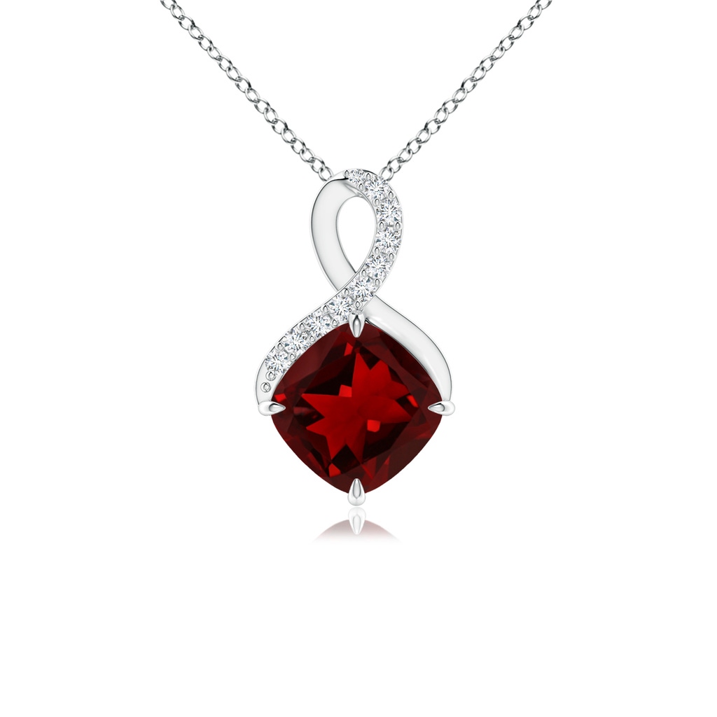 6mm AAAA Claw-Set Garnet Infinity Pendant with Diamonds in S999 Silver