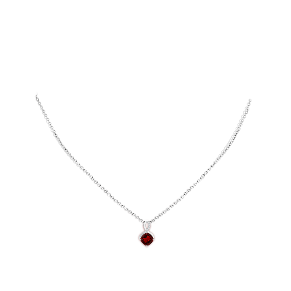 6mm AAAA Claw-Set Garnet Infinity Pendant with Diamonds in S999 Silver pen