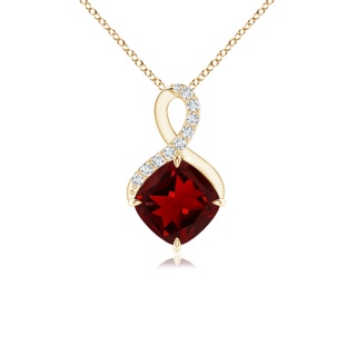 6mm AAAA Claw-Set Garnet Infinity Pendant with Diamonds in Yellow Gold