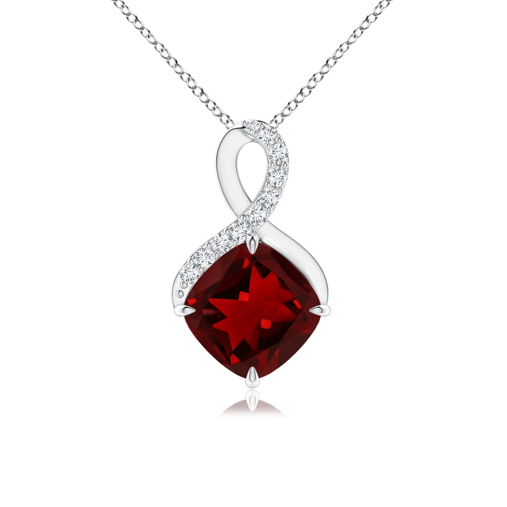 7mm AAAA Claw-Set Garnet Infinity Pendant with Diamonds in 10K White Gold 