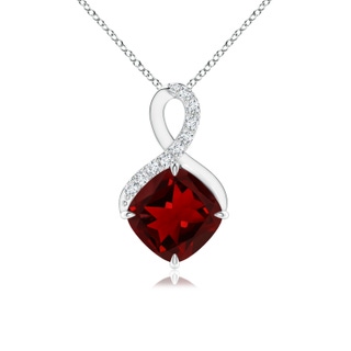 7mm AAAA Claw-Set Garnet Infinity Pendant with Diamonds in 10K White Gold