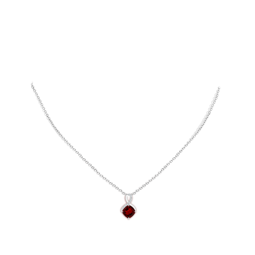 7mm AAAA Claw-Set Garnet Infinity Pendant with Diamonds in 10K White Gold pen