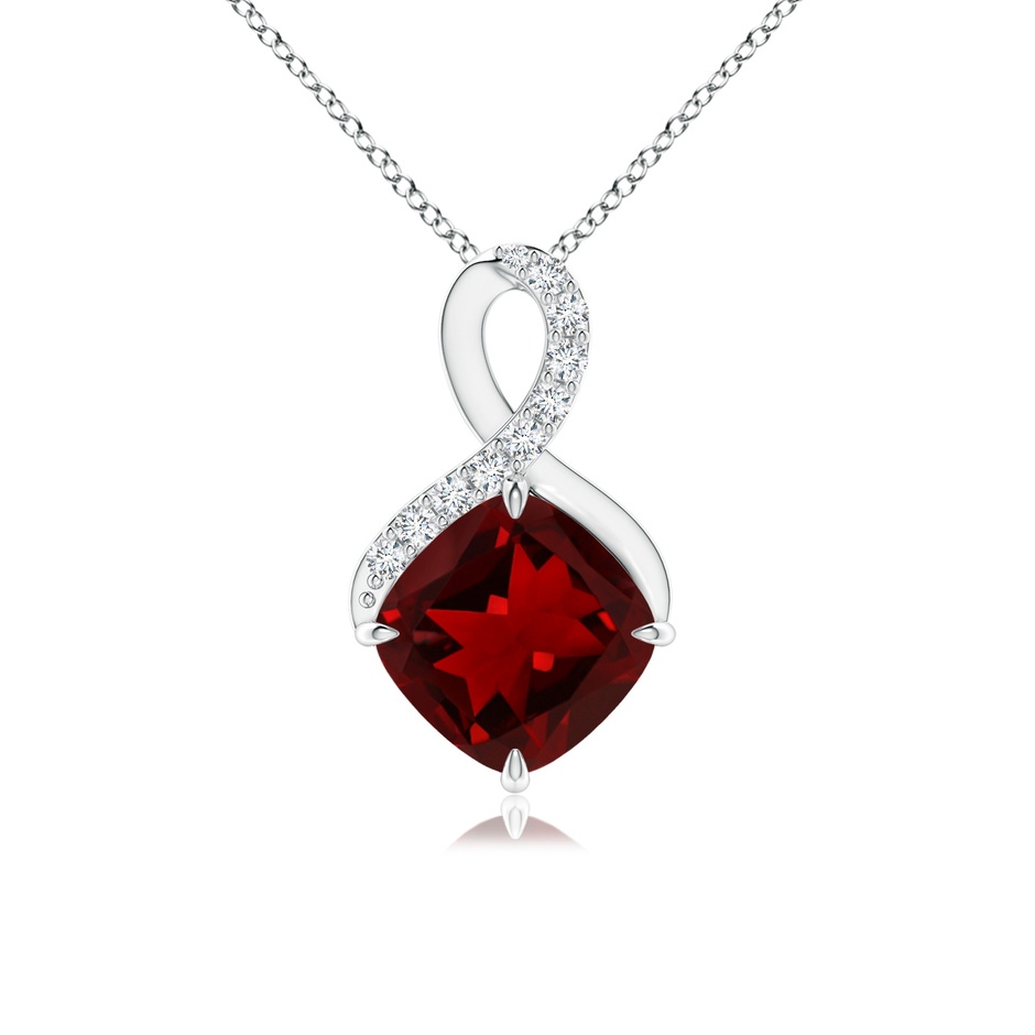 7mm AAAA Claw-Set Garnet Infinity Pendant with Diamonds in P950 Platinum 