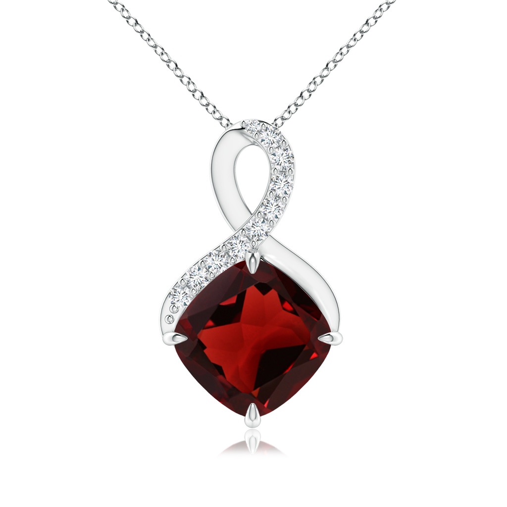8mm AAA Claw-Set Garnet Infinity Pendant with Diamonds in White Gold