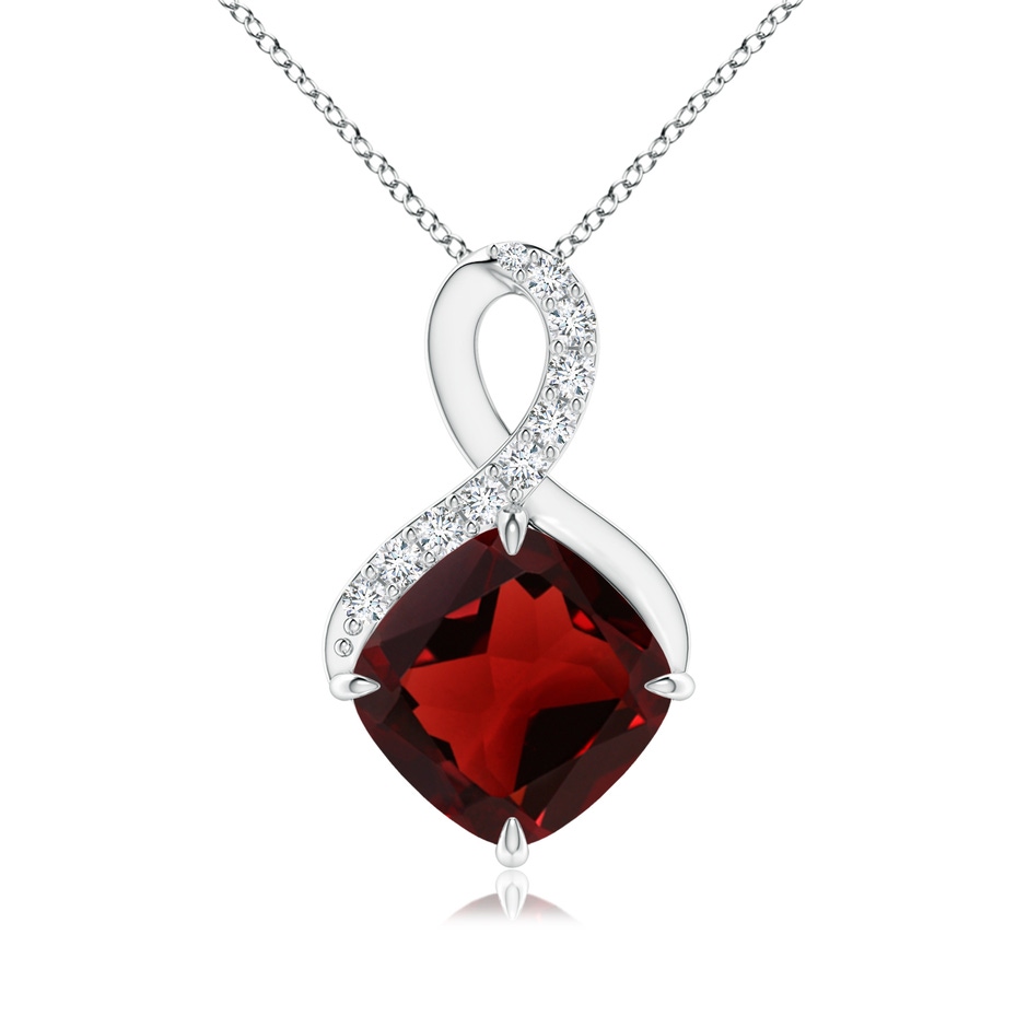 8mm AAA Claw-Set Garnet Infinity Pendant with Diamonds in White Gold 