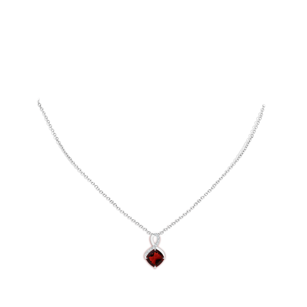8mm AAA Claw-Set Garnet Infinity Pendant with Diamonds in White Gold pen