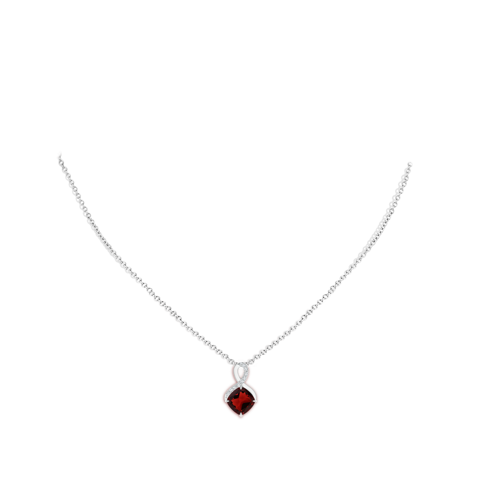 8mm AAA Claw-Set Garnet Infinity Pendant with Diamonds in White Gold pen