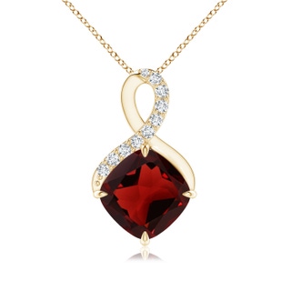 8mm AAA Claw-Set Garnet Infinity Pendant with Diamonds in Yellow Gold