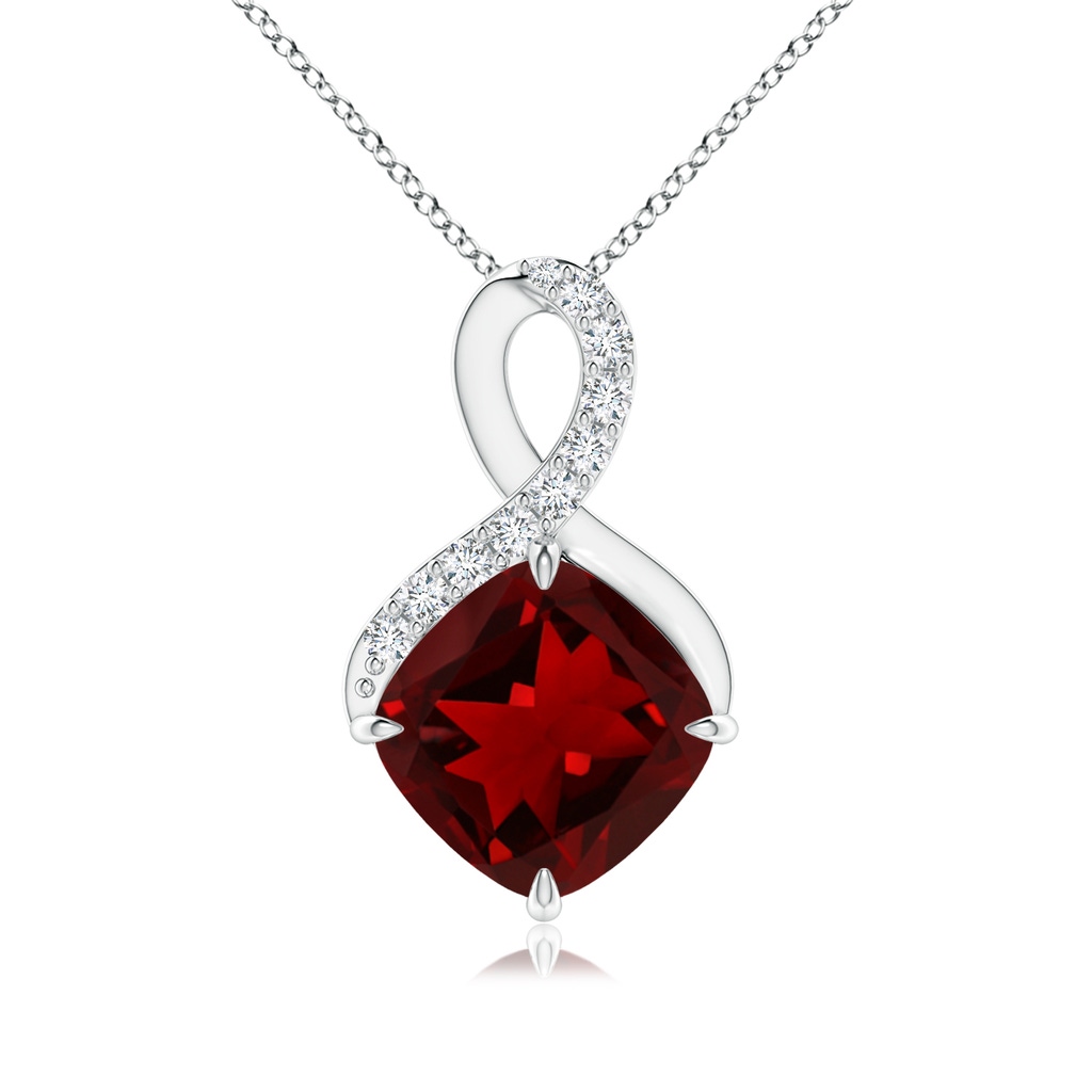 8mm AAAA Claw-Set Garnet Infinity Pendant with Diamonds in White Gold