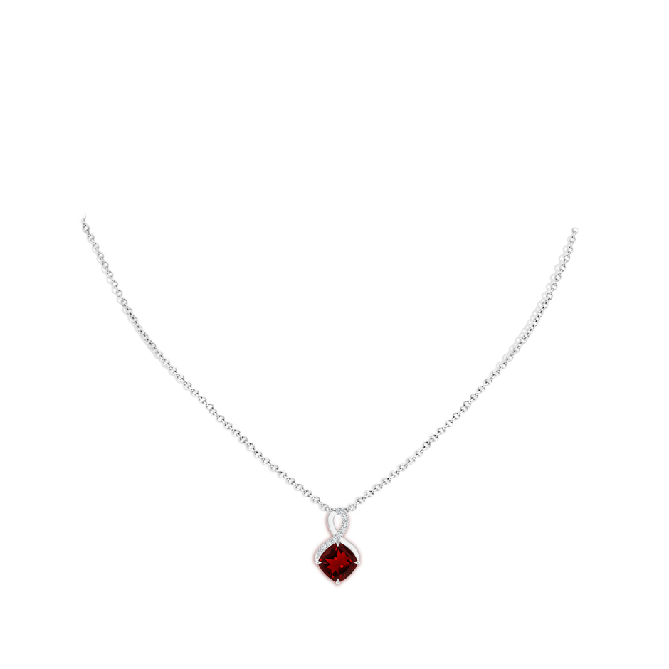 8mm AAAA Claw-Set Garnet Infinity Pendant with Diamonds in White Gold pen