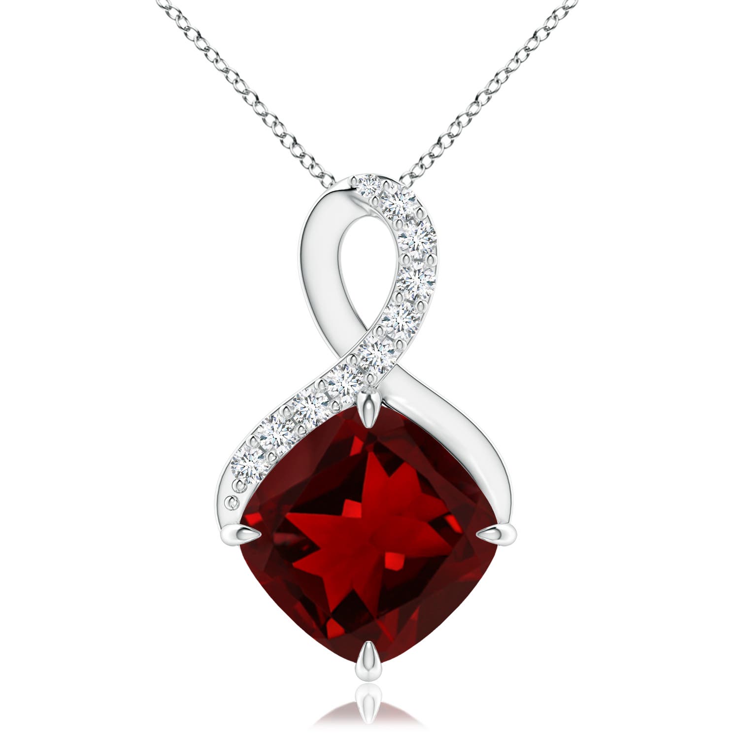 9mm AAAA Claw-Set Garnet Infinity Pendant with Diamonds in P950 Platinum
