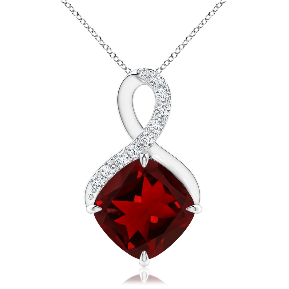 9mm AAAA Claw-Set Garnet Infinity Pendant with Diamonds in P950 Platinum 