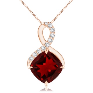 9mm AAAA Claw-Set Garnet Infinity Pendant with Diamonds in Rose Gold