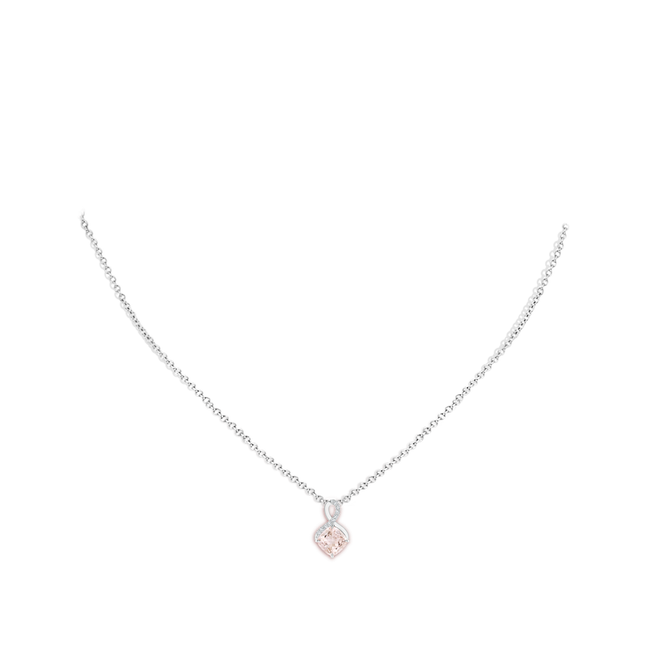 6mm A Claw-Set Morganite Infinity Pendant with Diamonds in S999 Silver body-neck