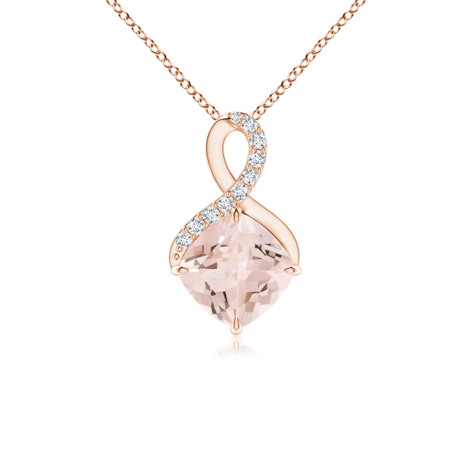6mm AA Claw-Set Morganite Infinity Pendant with Diamonds in Rose Gold 