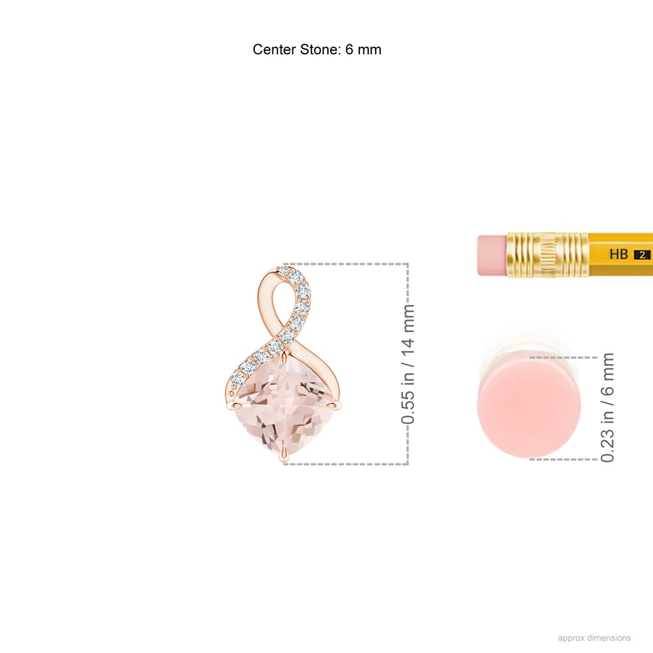 6mm AA Claw-Set Morganite Infinity Pendant with Diamonds in Rose Gold ruler