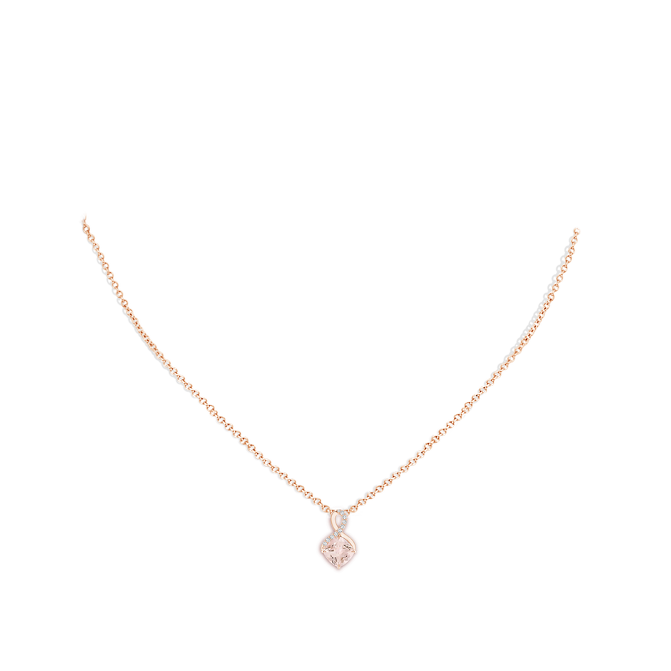 6mm AA Claw-Set Morganite Infinity Pendant with Diamonds in Rose Gold body-neck