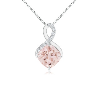 6mm AAA Claw-Set Morganite Infinity Pendant with Diamonds in White Gold